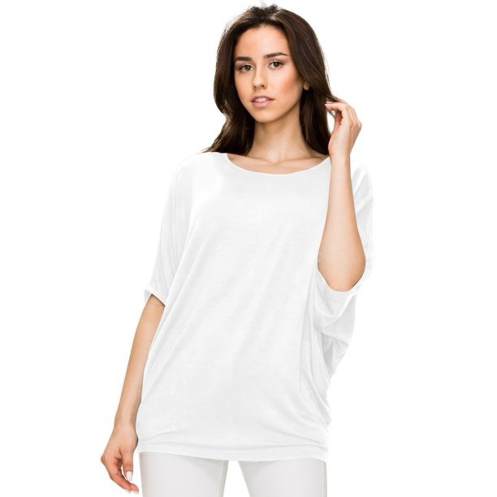 Made By Johnny White Tunic Top Ruched Sides Dolman Sleeve XXL